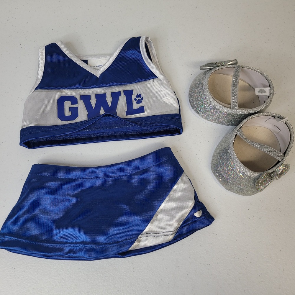Build A Bear BAB GWL Great Wolf Lodge Cheerleader Outfit Blue Silver‎ with Shoes